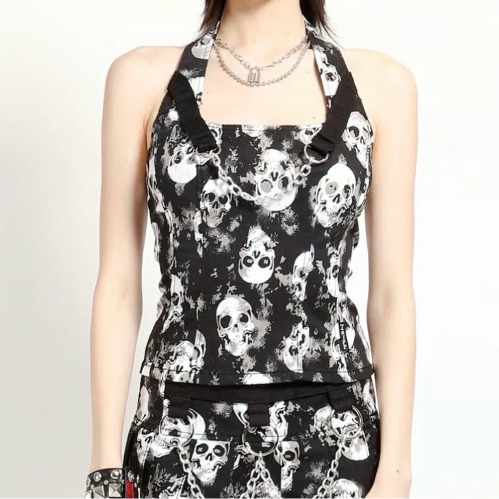 Dolls Kill Tripp NYC Black and White shadow Skull Mary Chain Halter NWT Small